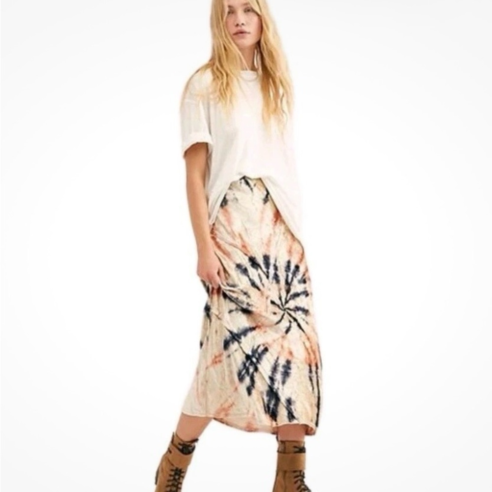 Free People NWT Serious Swagger Crushed Velvet Tie Dye Midi Skirt Boho XS Hippie